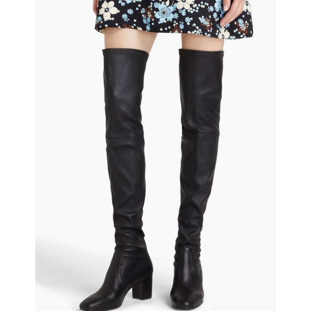 NWT Stuart Weitzman Genna 60 City OTK Boot: Black Stretch Leather, 9.5/40